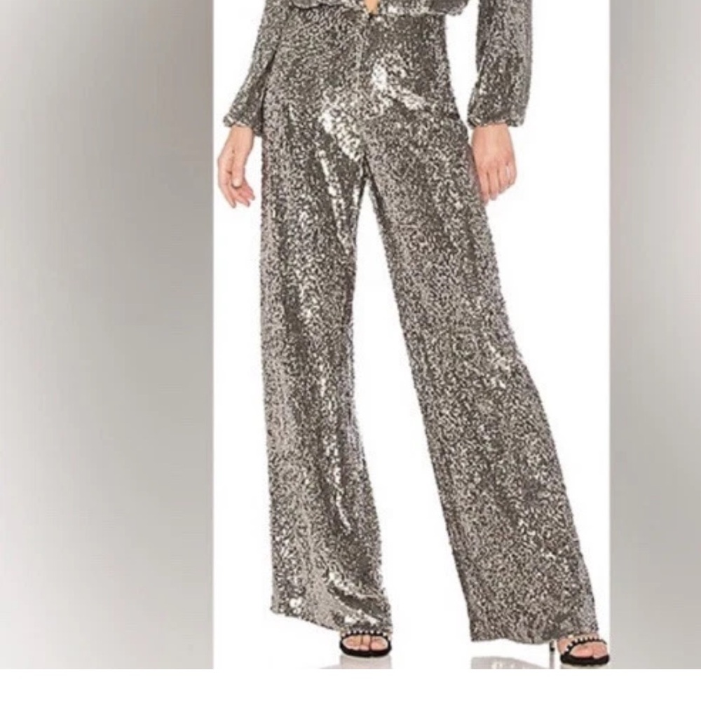 ALEXIS gunmetal sequin boho holiday party dress pants trousers S *shortened*